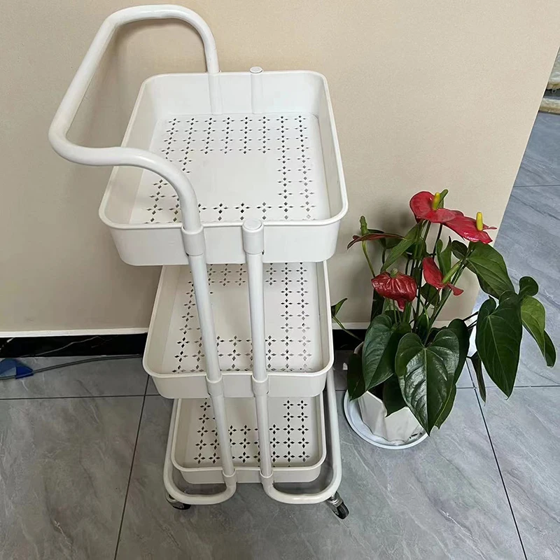 3 Tiers Rolling Utility Cart Kitchen Trolleys Organizer with Lockable Wheel Handle Multifunction Heavy Duty for Kitchen Bedroom
