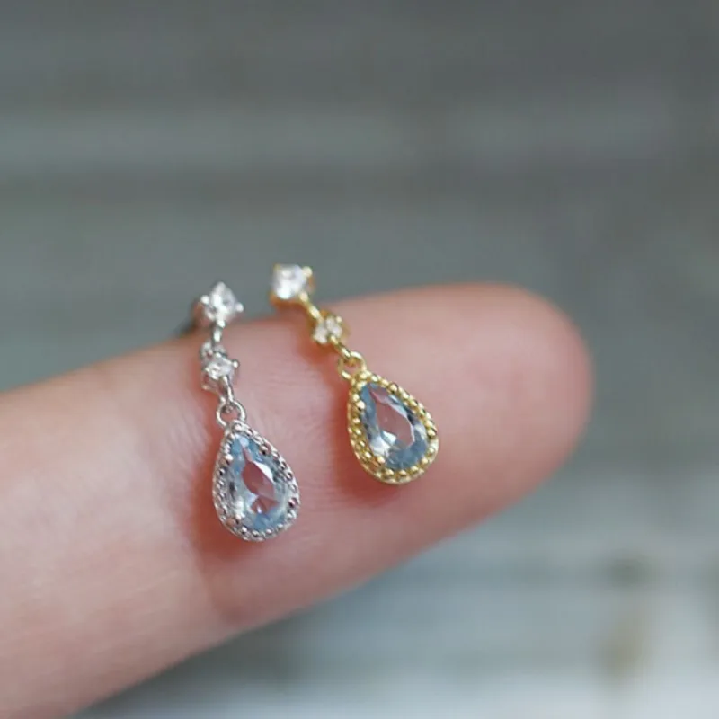Light Luxury Blue Water Drop Zircon Hoop Earring for Women Exquisite Y2K Party Jewelry Accessories