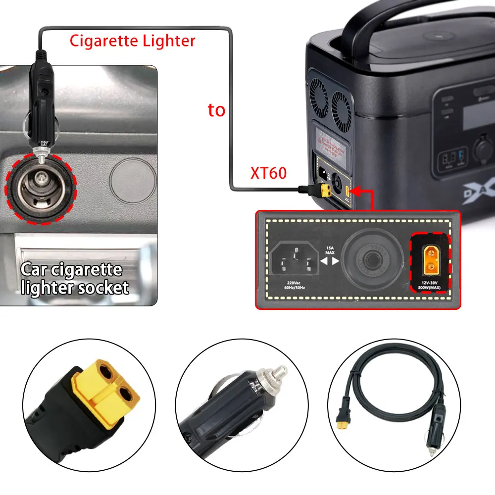 Car Cigarette Lighter Portable Charging Cable 1.5M For Cars/Trucks Power Station Solar Cigarette Lighter Adapter