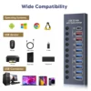 AIXXCO USB 3.0 Hub Splitter Socket with Multi USB PD charging Port Slot Plug On-Off Key Switch Dock Power Adapter for PC Lapto 6