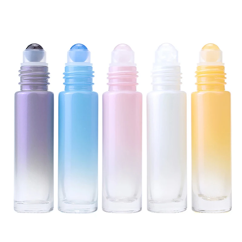 1pc Portable Gradient Color Roller Bottle 10ml Mini Glass Bottles With Stainless Steel Roller Balls For Essential Oils Perfumes