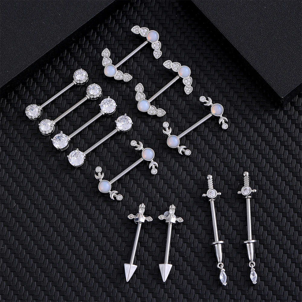 2pcs New Cross Sword Crystal Nipple Shield BarBell Nipple Rings