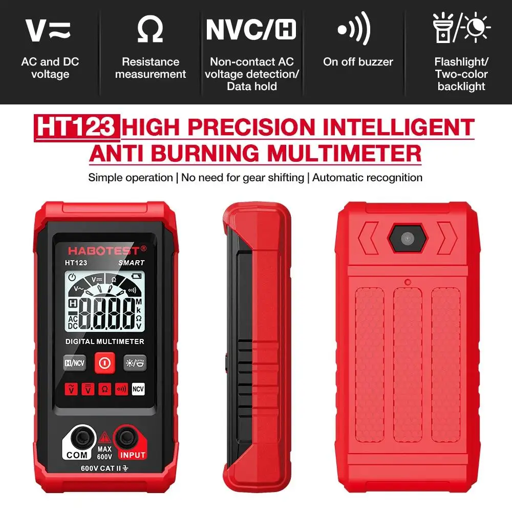 HABOTEST HT123 Smart Digital Multimeter AC/DC Voltage Resistance Continuity Measurement Tester NCV Multimeter with Backlight digital multimeter multimeter tester