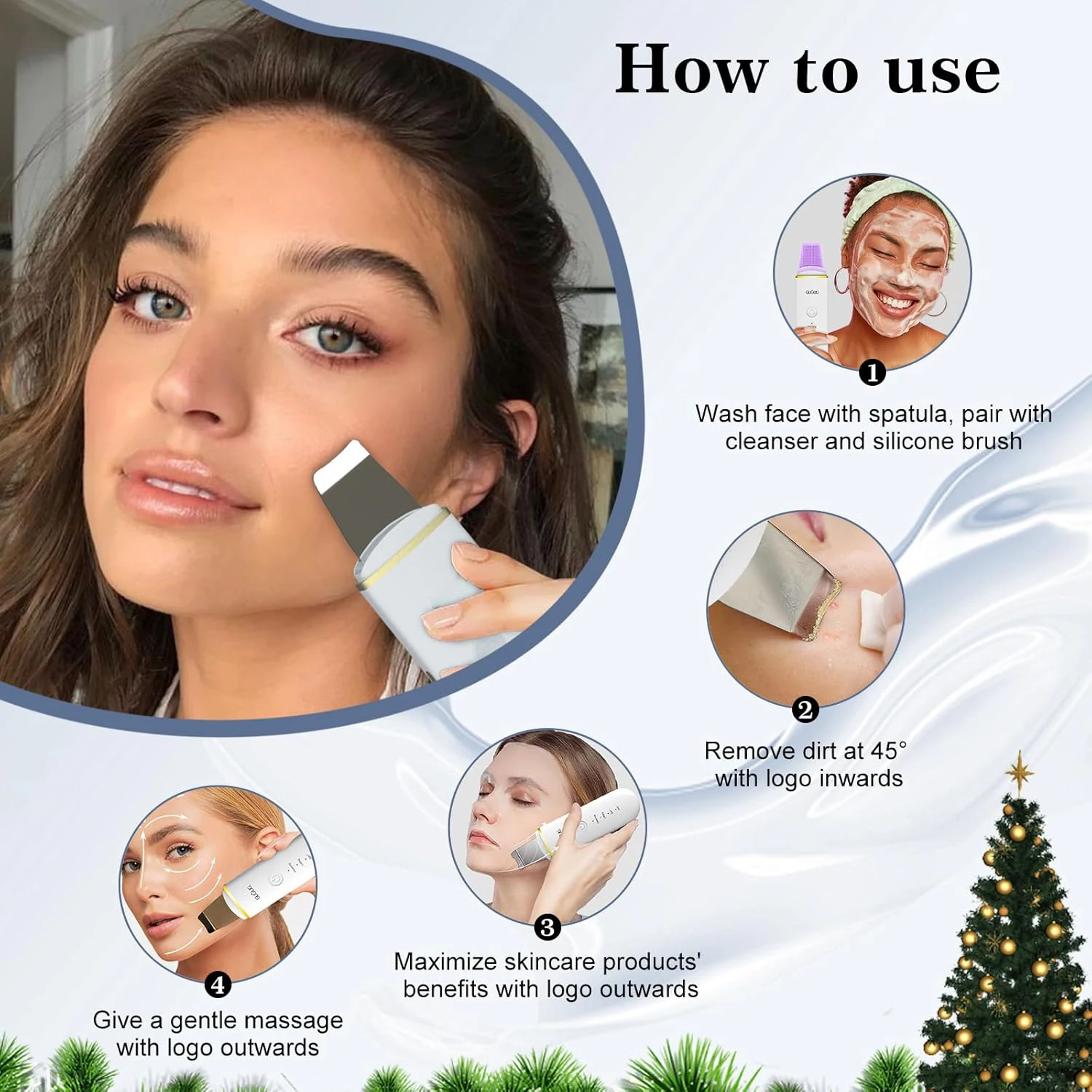 KOCOZA Skin Scrubber Face Spatula Skin Spatula Pore Cleaner Blackhead Remover Tools for Facial Deep Cleansing-4 Modes -White