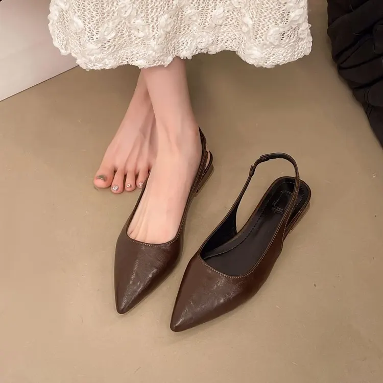 Damen-Slipper aus echtem Leder mit spitzer Zehenpartie, Slingback-Slipper, flache Sandalen, weich, bequem, lässig, für Damen, Sommer, Alltag, Schuhe – Detail 5