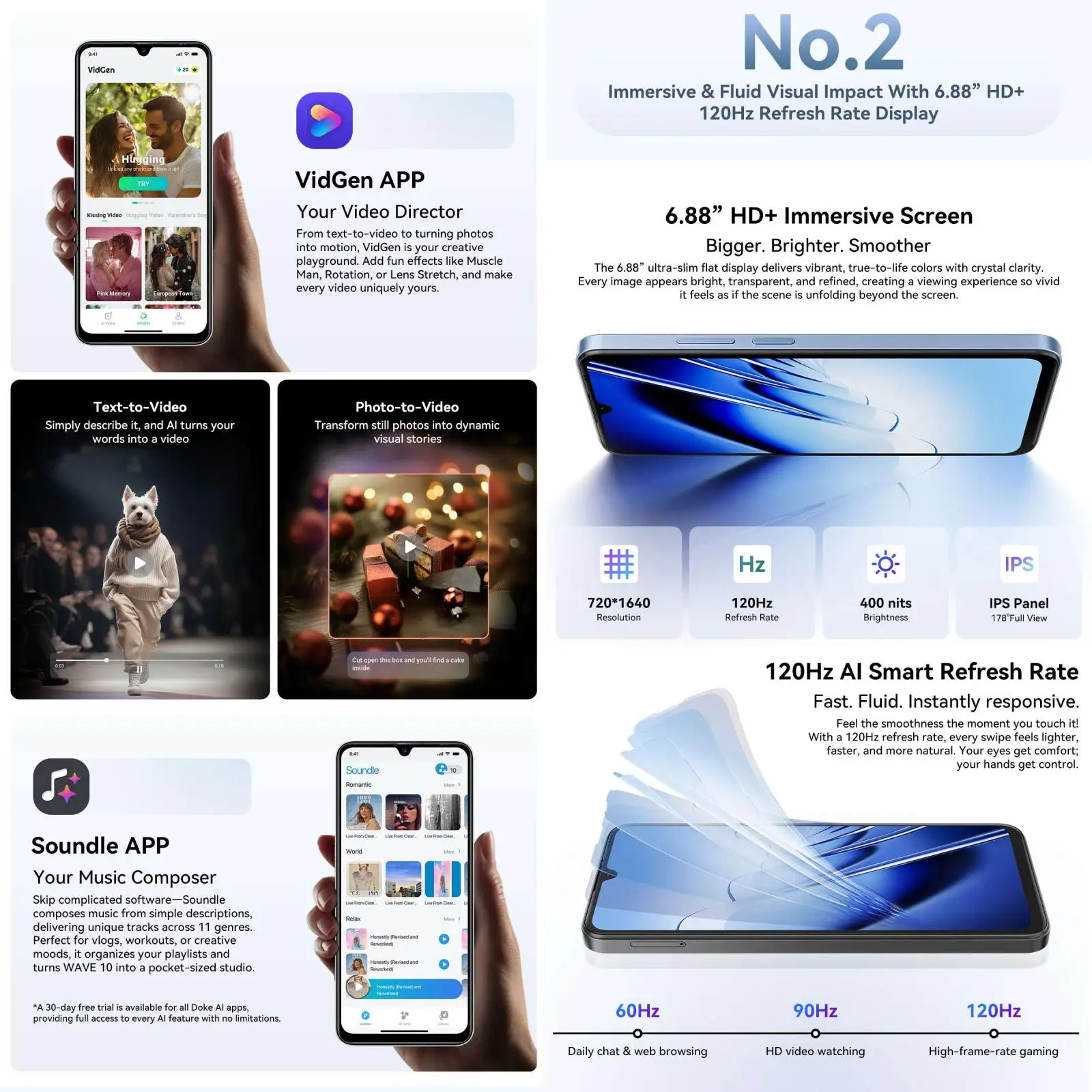Blackview WAVE 10 Smartphone 8GB+256GB 6.88'' Android 16 Unisoc UMS9230E 5000mAh 4G Cell Phone