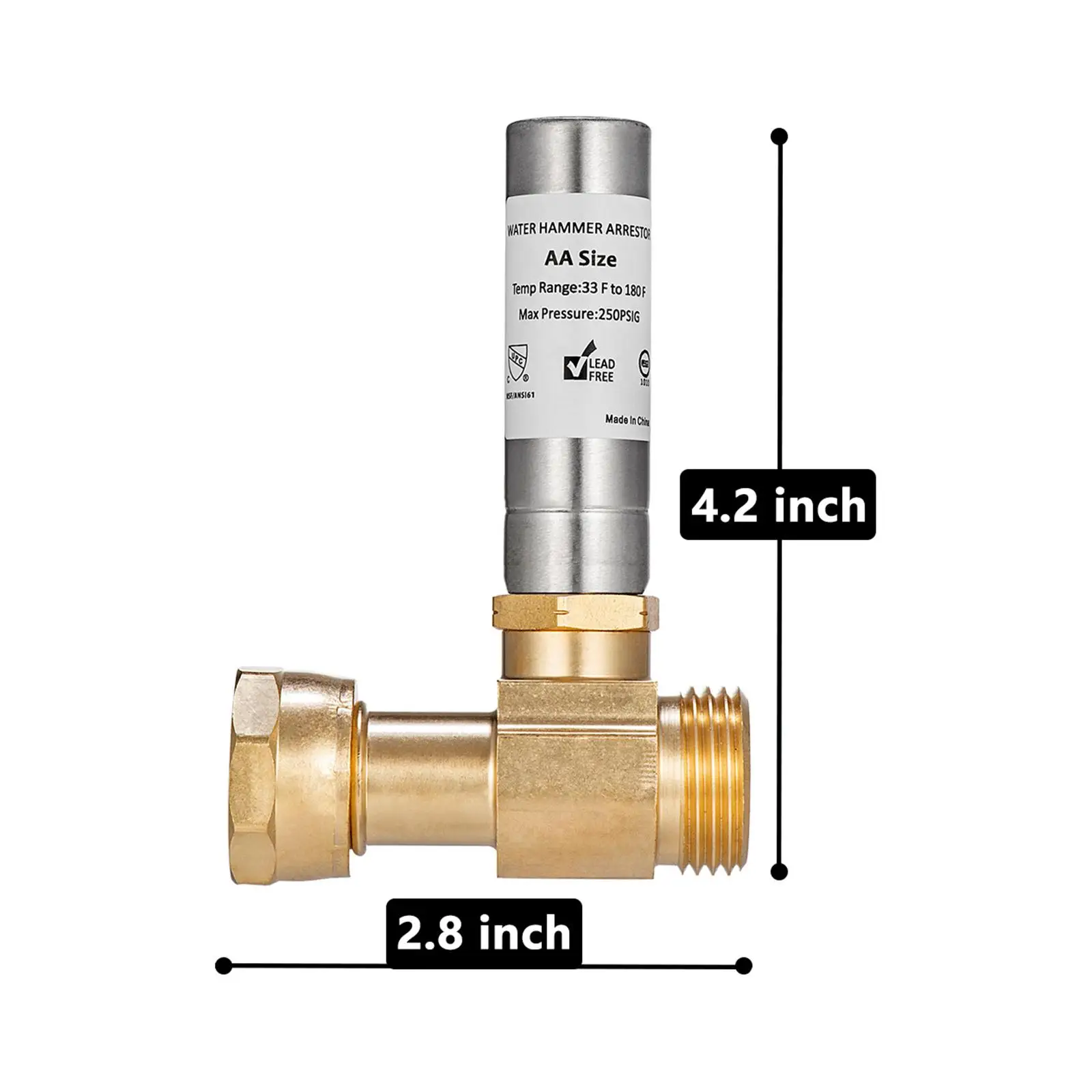 Water Hammer Arrestor High Temperature Brass Pressure Reducer Angle Washing Machine for Washer Hotel Kitchen Laundry Room