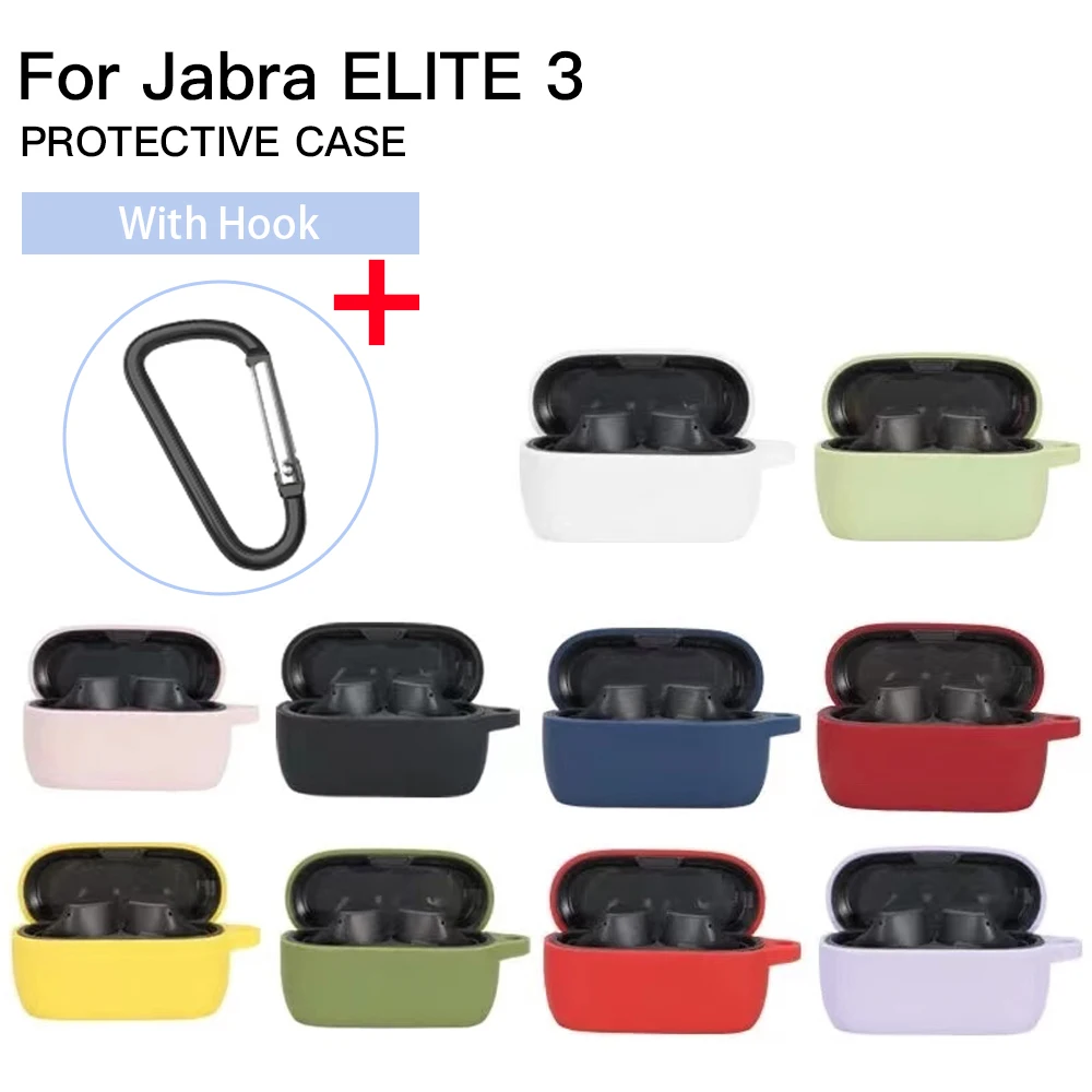 

Wireless Bluetooth Earphone Silicone Soft Cover For Jabra Elite 3 Case Shockproof Protective Sleeve With Hook Anti Fall Shell