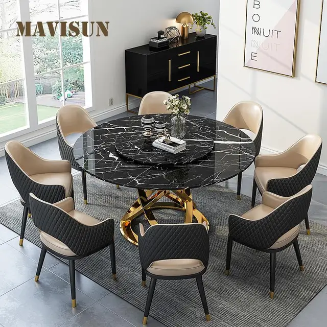 의자와 식탁 골든 마일드 럭셔리 맞춤형 레스토랑 가구 주방용 검은 대리석으로 만든 대형 가족 와인 테이블