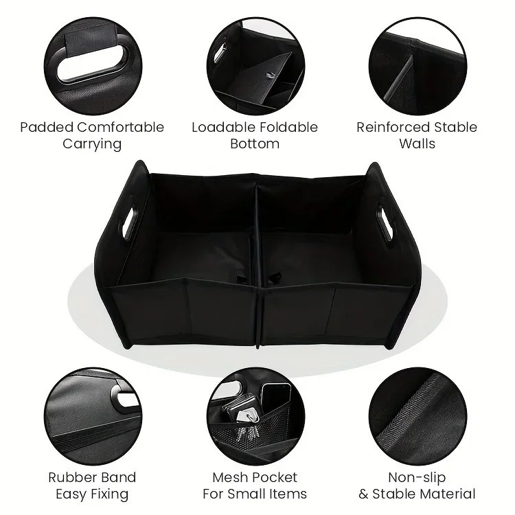 Organizer per bagagliaio per auto, organizer per auto con scomparto pieghevole, salvaspazio, pieghevole impermeabile per tutte le auto, SUV, mini furgoni - immagine 6