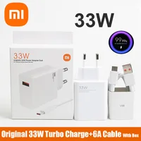 Оригинальное зарядное устройство Xiaomi 33 Вт, адаптер европейского стандарта для быстрой зарядки, кабель Usb Type-C 6A для Poco X5 X4 M5S X3 Pro Redmi Note 12 13 12R 13R