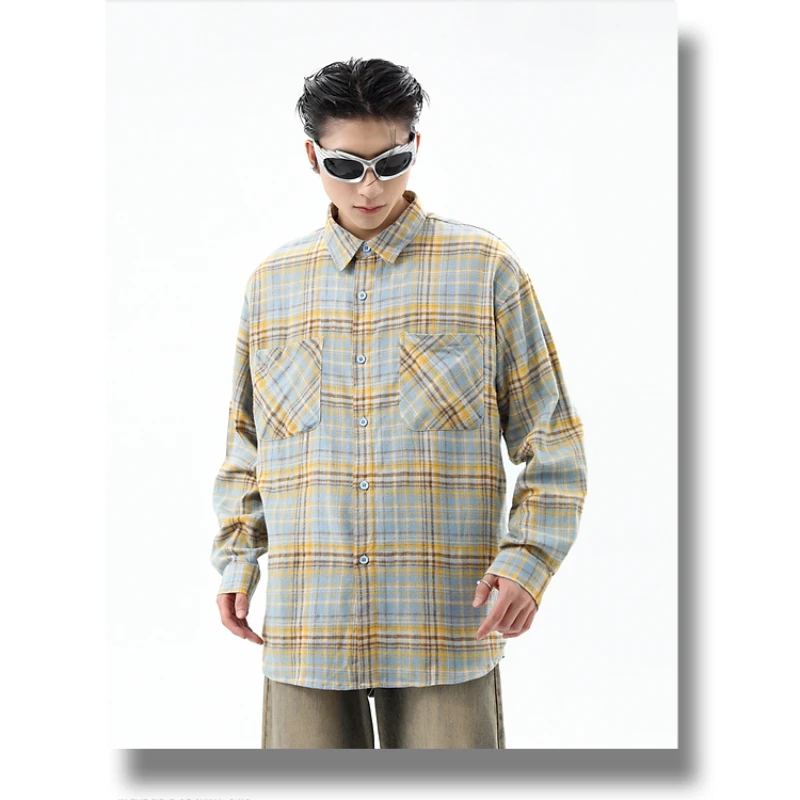 Shirt Coat Men's Cotton Single-Breasted Fashion Loose Casual Retro Plaid Spring Trendy American Casual All-Matching Couple Style