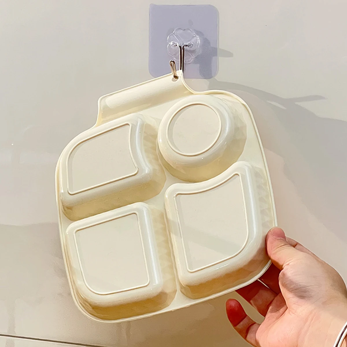 Square Plastic Divided Dinner Plate Portion Control Food Plate Stackable Salad 4 Compartments Fat Reducing