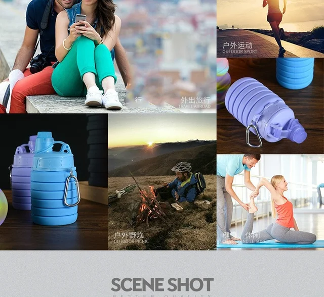 New Portable Silicone Water Bottle Retractable Folding Coffee Bottle Cups E Outdoor Travel Tools Collapsible Sport Bottles 4