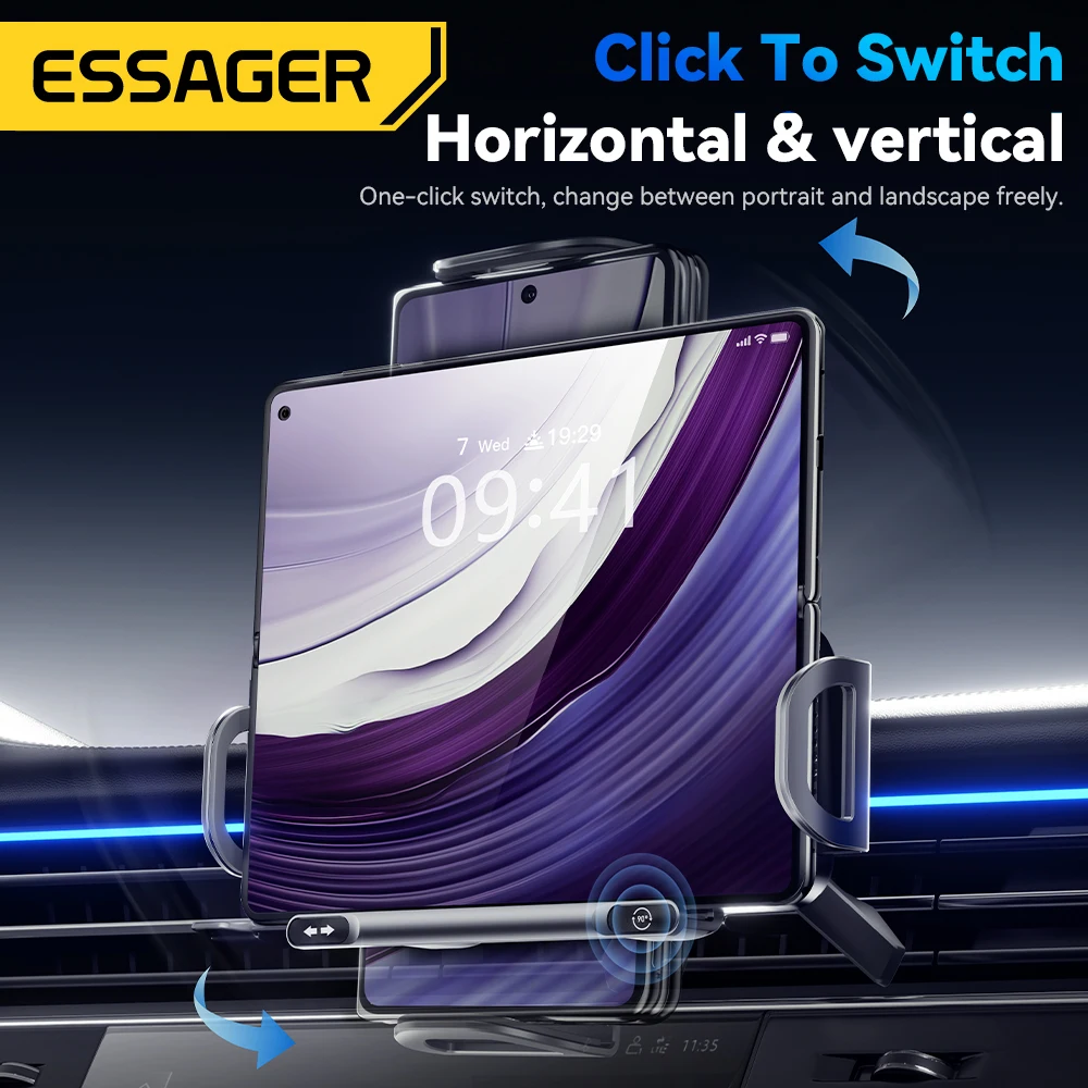 Essager Fold Screen Car Wireless Charger 15W For Samsung Galaxy Z Fold 6 5 Note 20 10 9 8 Dual Coil Rotatable Car Phone Holder