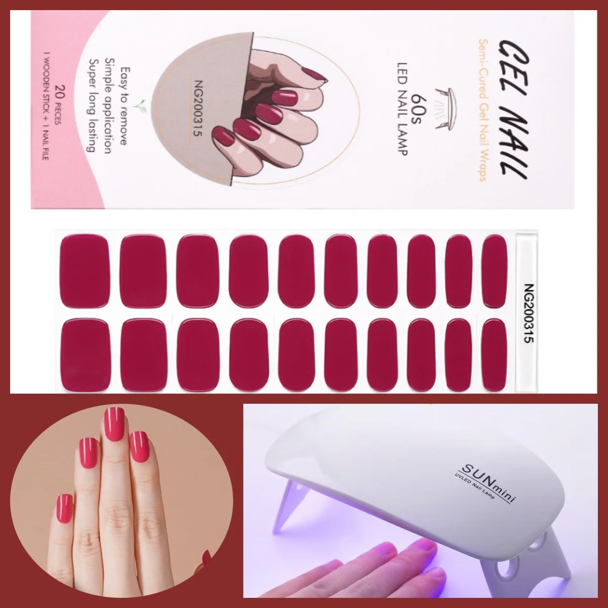 4Pcs/Set Semi Cured Gel Nail Stickers with 6W UV Lamp Baked Adhesive Long Lasting Nail Gel Wraps Pure Color Art Decoration