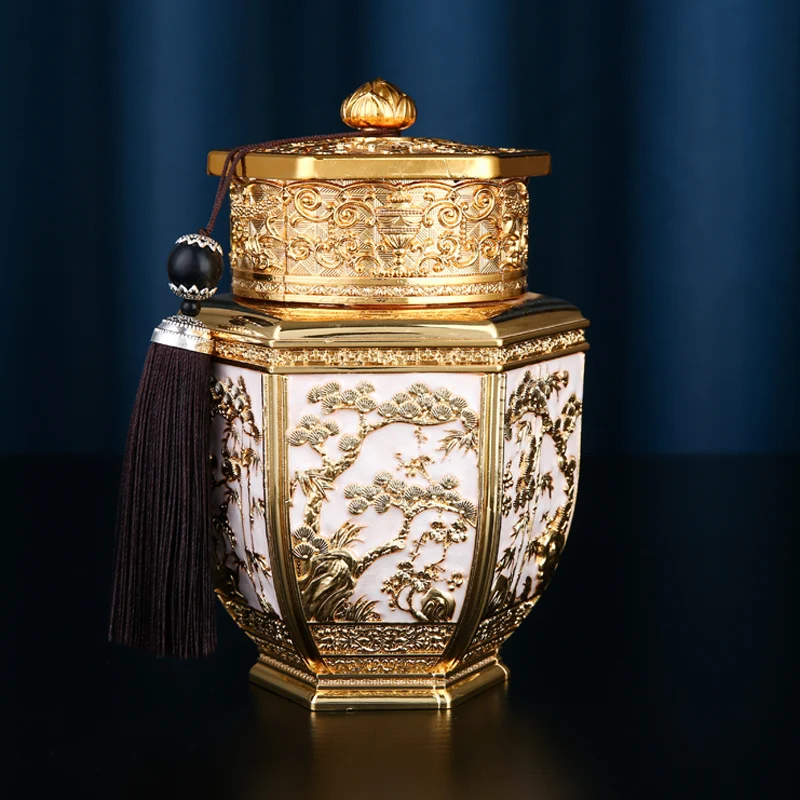 

Enamel Color Tea Jar Creative Personalized Fashion Sealed Jar Small Portable Boutique High-End Iron Jar Retro Chinese Style