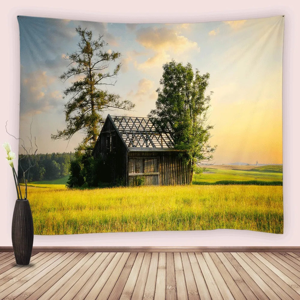 

Country Natural Scenery Tapestry Field Forest Trees Farmhouse Wall Hanging Fabric Tapestries for Living Room Bedroom Dorm Decor