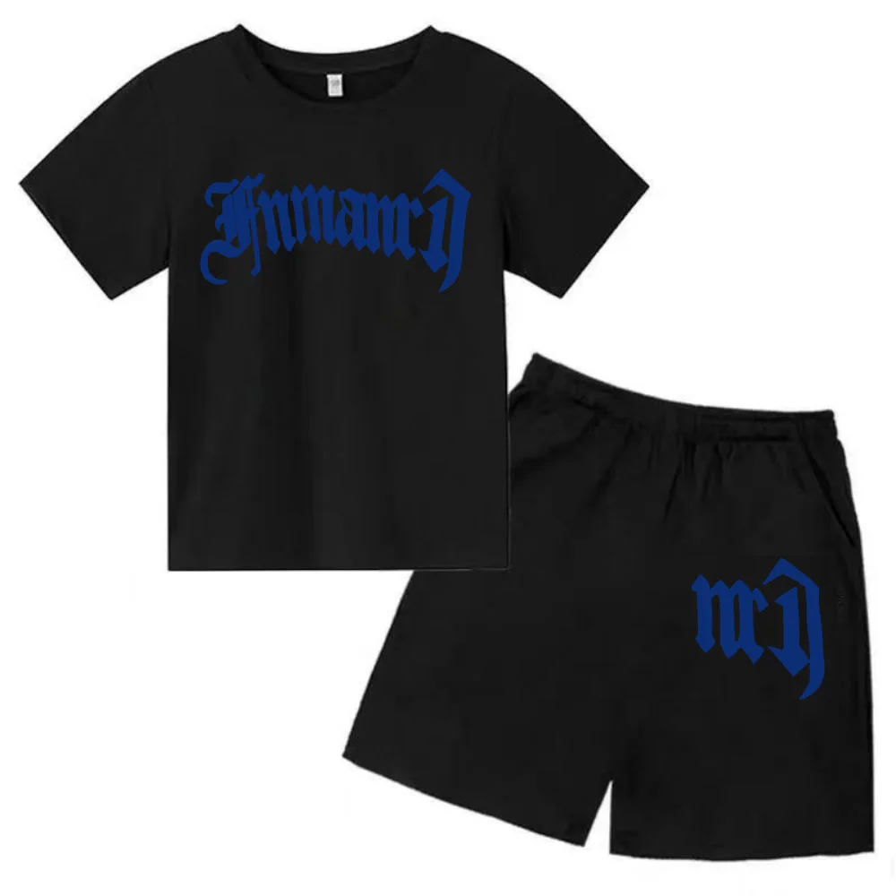 Ropa para niños con estampado de marca gótica, conjunto de camiseta y pantalones cortos de verano para adolescentes, 2 piezas, manga corta, moda informal para niños y niñas