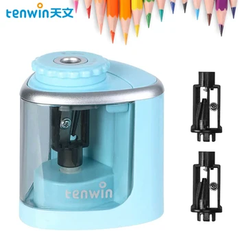Tenwin 휴대용 전기 수동 연필 깎이, 자동 연필 깎이, 어린이 및 성인용 문구, 2 in 1