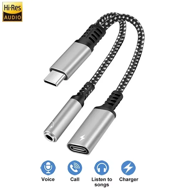 2-IN-1 الصوت/الشحن الفاصل محول USB C إلى 3.5 مللي...