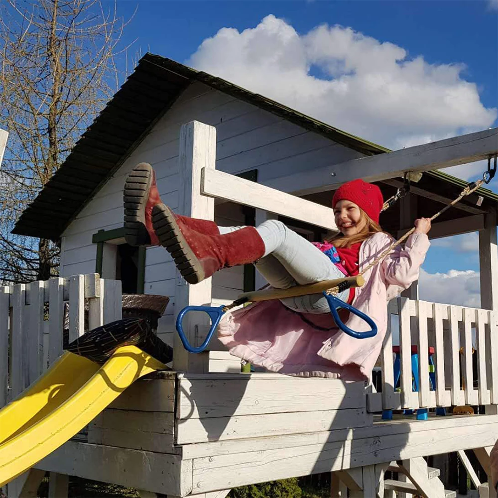 Wooden Trapeze with Plastic Gym Rings  Outdoor  Indoor Playground 2 in 1 Swing Set Accessories for Kids 5