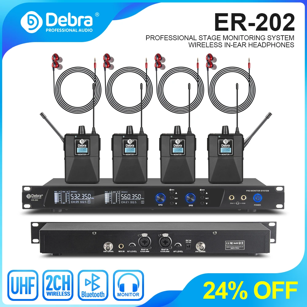 Wireless In Ear Monitor wireless in ear monitor Debra UHF IEM ER-202 Wireless In Ear Monitor System Stage Audio With Multiple Transmitter For Stage Performance Singer