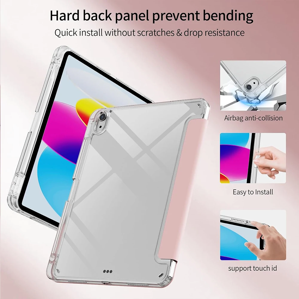 Crystal Clear Tablet Case with Pencil Holder and Auto Sleep Function