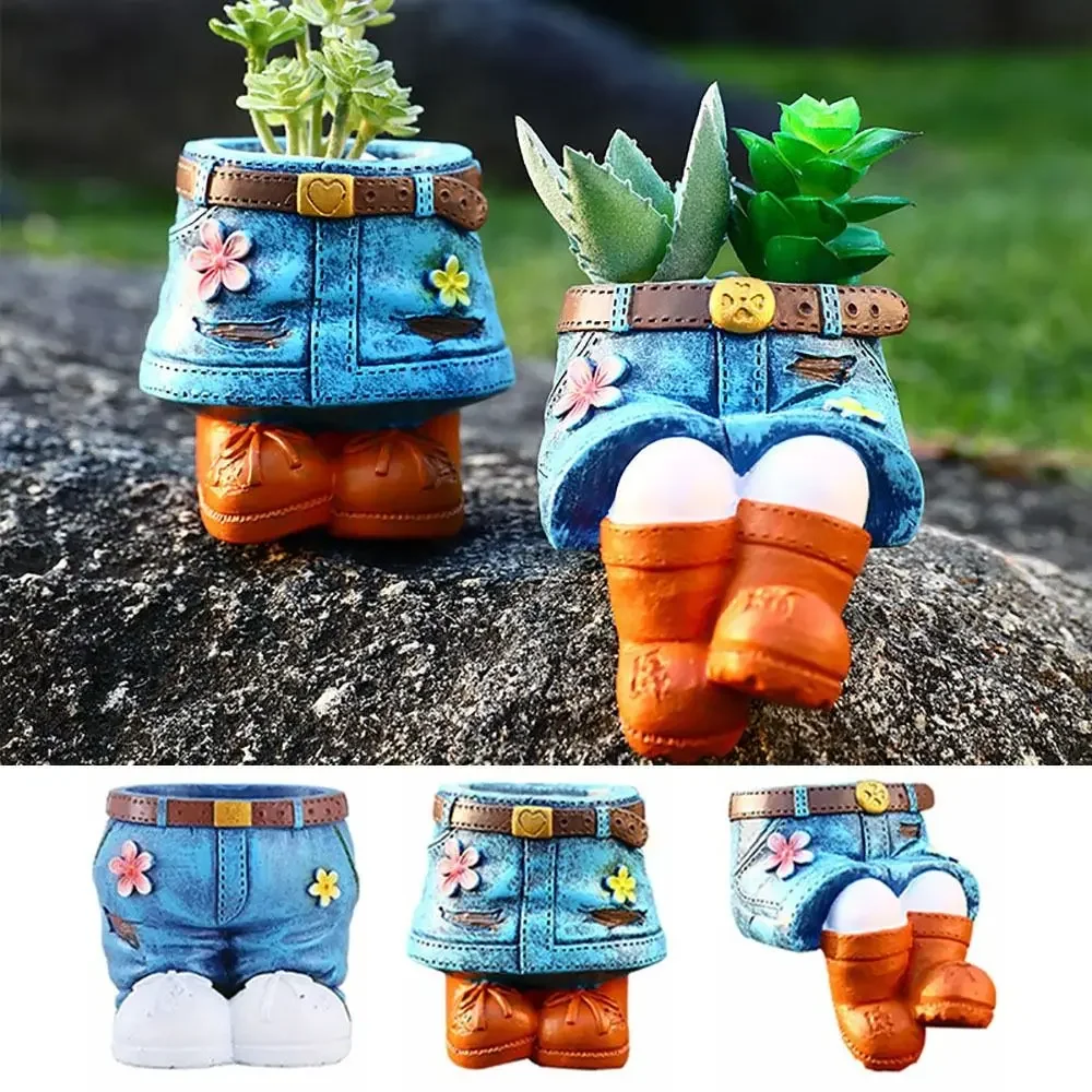 Denim Pants Flower Pot Durable Pastoral Styles Home Ornament Succulent Pot Resin Plant Containers flower pot,hydroponic flower pot,plant pot