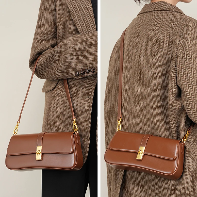 Genuine Leather Women's Shoulder Baguette Crossbody Cowhide Handbags