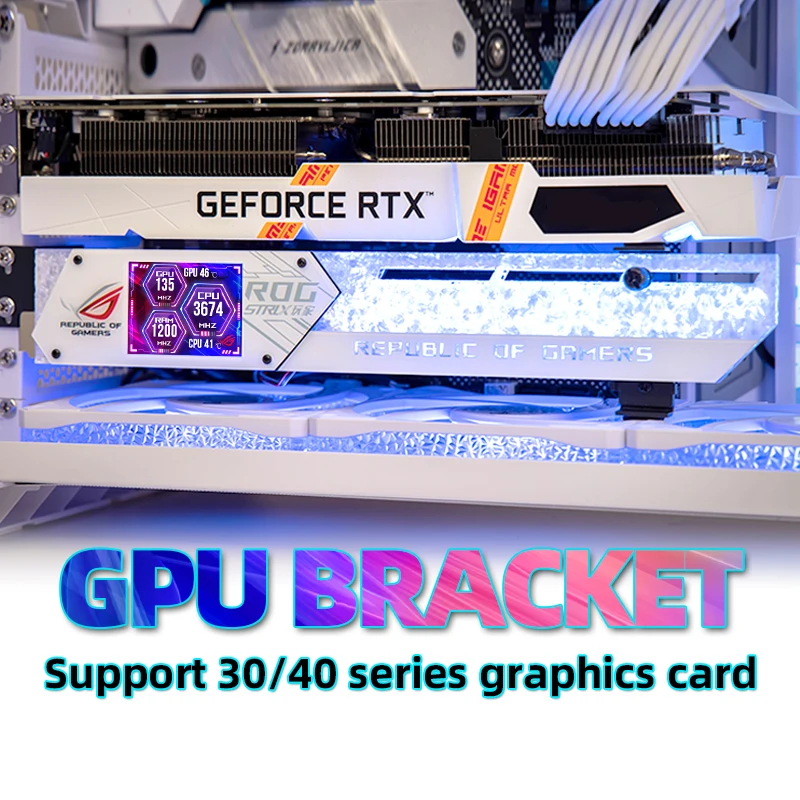 Suporte para Placas Gráficas Rog Suporte Lcd Gpu Display 2.2 Detecção de Temperatura Suporte para Placa Vídeo Aura Sync Mod