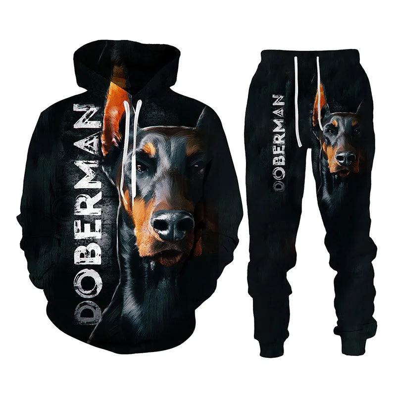 Men's Autumn Dog Print Hoodies Pants Sets