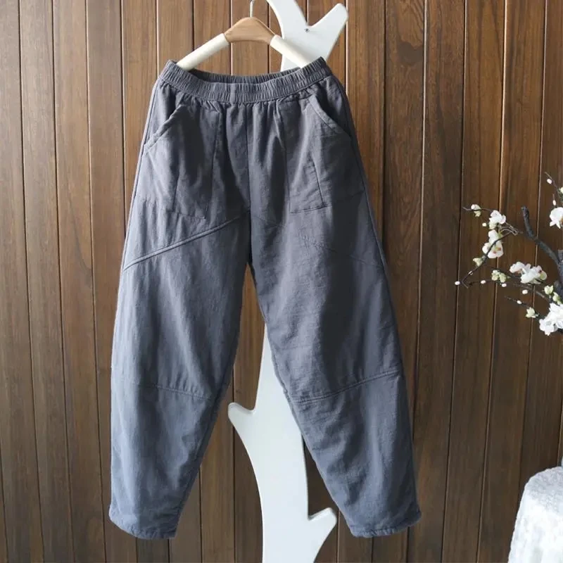 

Autumn Winter Women Clothes Vintage Cotton Harem Pants Loose Casual Pant Elastic Waist Thick Warm Trousers Female New Arrival