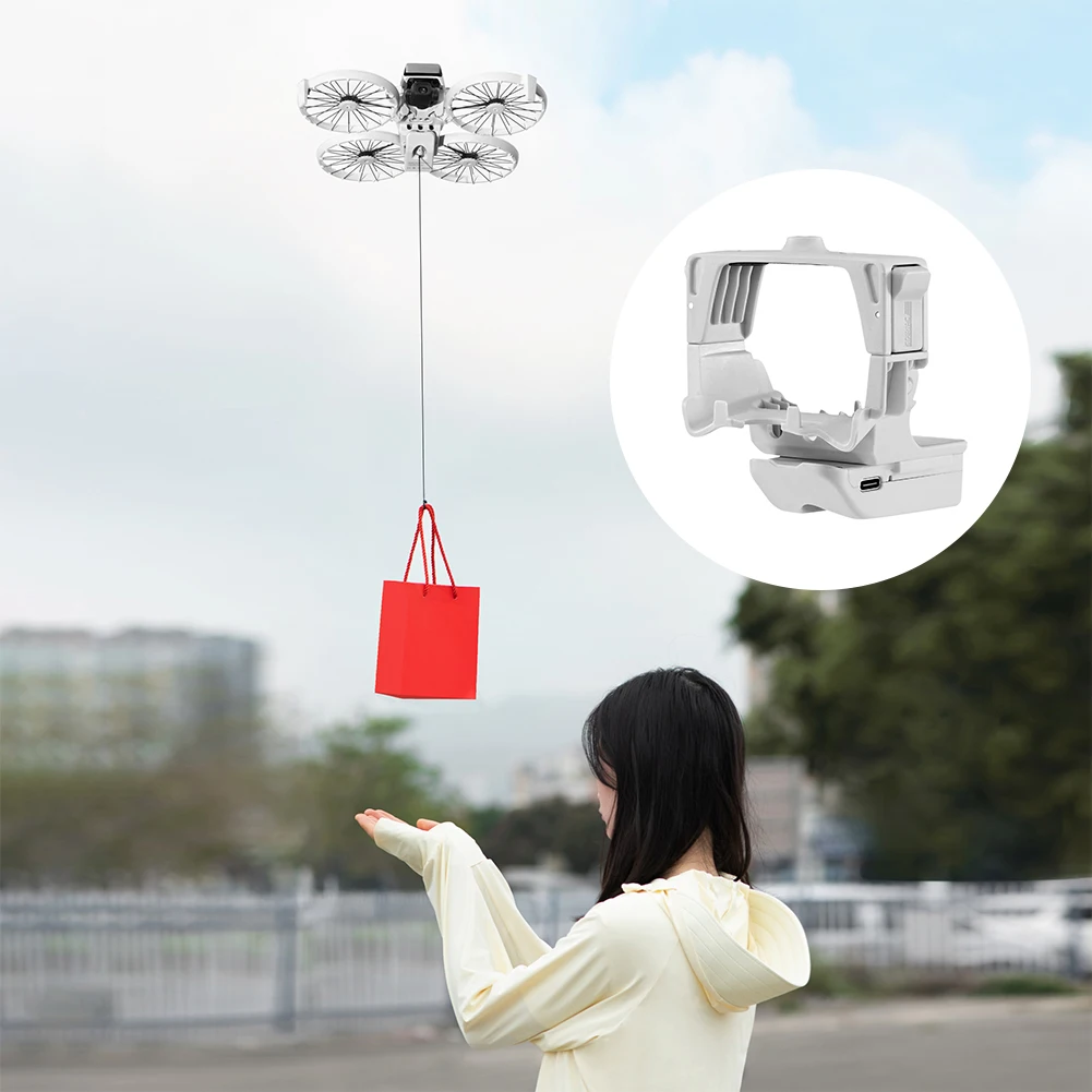 Système de largage pour drone DJI Flip détaillé, montrant le mécanisme de largage et la batterie 100mAh.