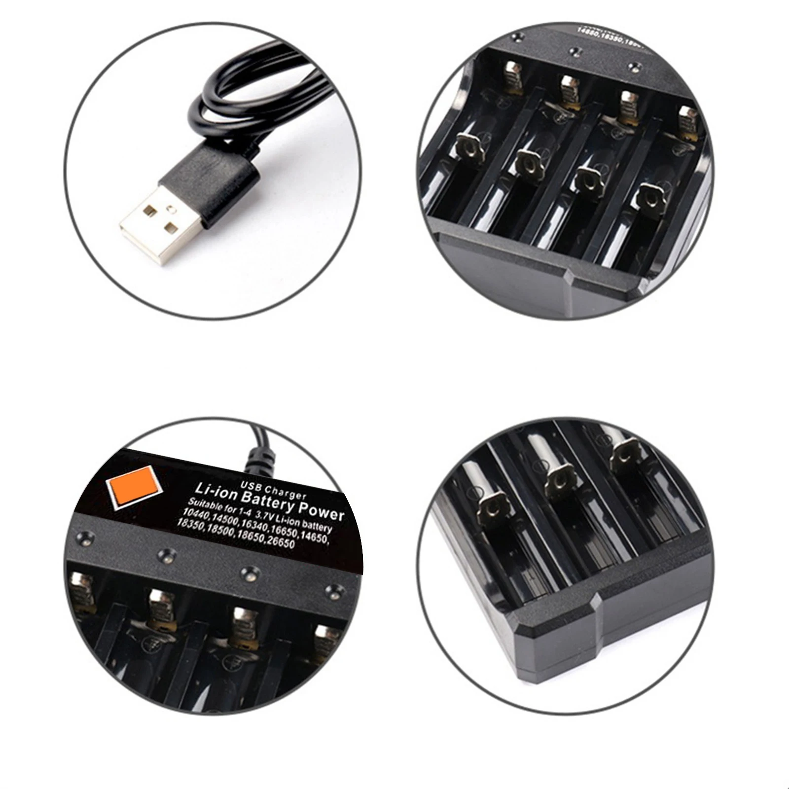 Battery Charger USB 4 Slots for 18650 3.7V Rechargeable Lithium Battery