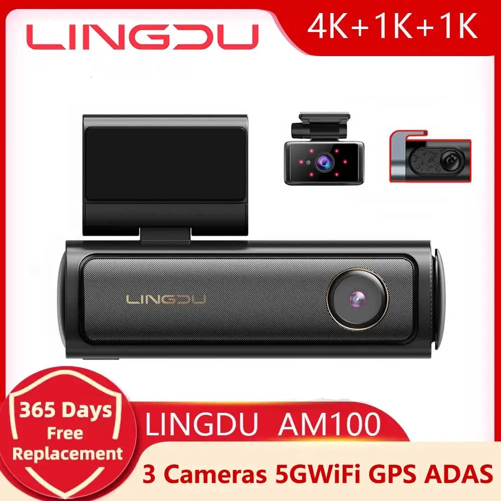 

LINGDU AM100 4K Dash Cam ADAS GPS Camera Front 4K and Rear 1080P Car DVR 24H Parking Support Rear Interior Cam WIFI App Control