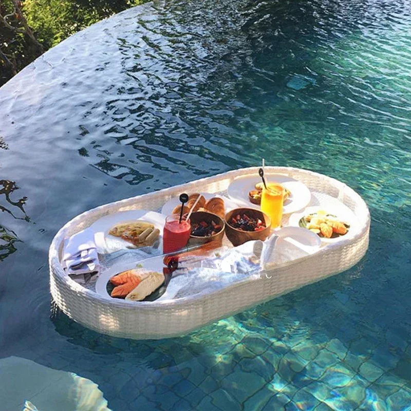 Swimming Pool Floating Breakfast Tray Water Rattan Basket Wedding Photography Photo Props Tray For Decorationins Net Red 2