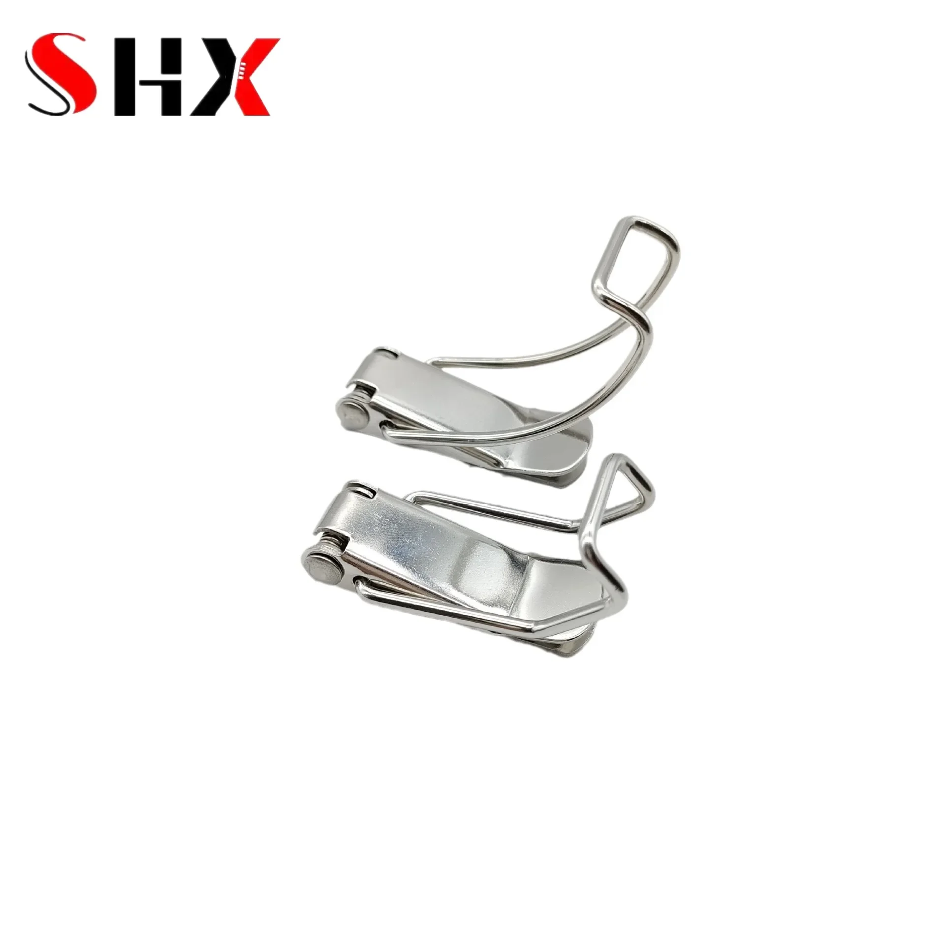 2Pcs Duck-mouth Buckle Hook Wooden Box Hasps Clamp 90 Degrees Silver Metal Spring Catch Clasp Loaded Draw Toggle Clamp Hasps furniture hardware toggle latches buckle clamp