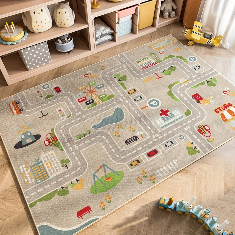 VIKAMA Cartoon Car Traffic Children's Carpet Playroom Baby Crawl Mat Home Decor Crystal Velvet Living Room Bedroom Floor Mat floor mat