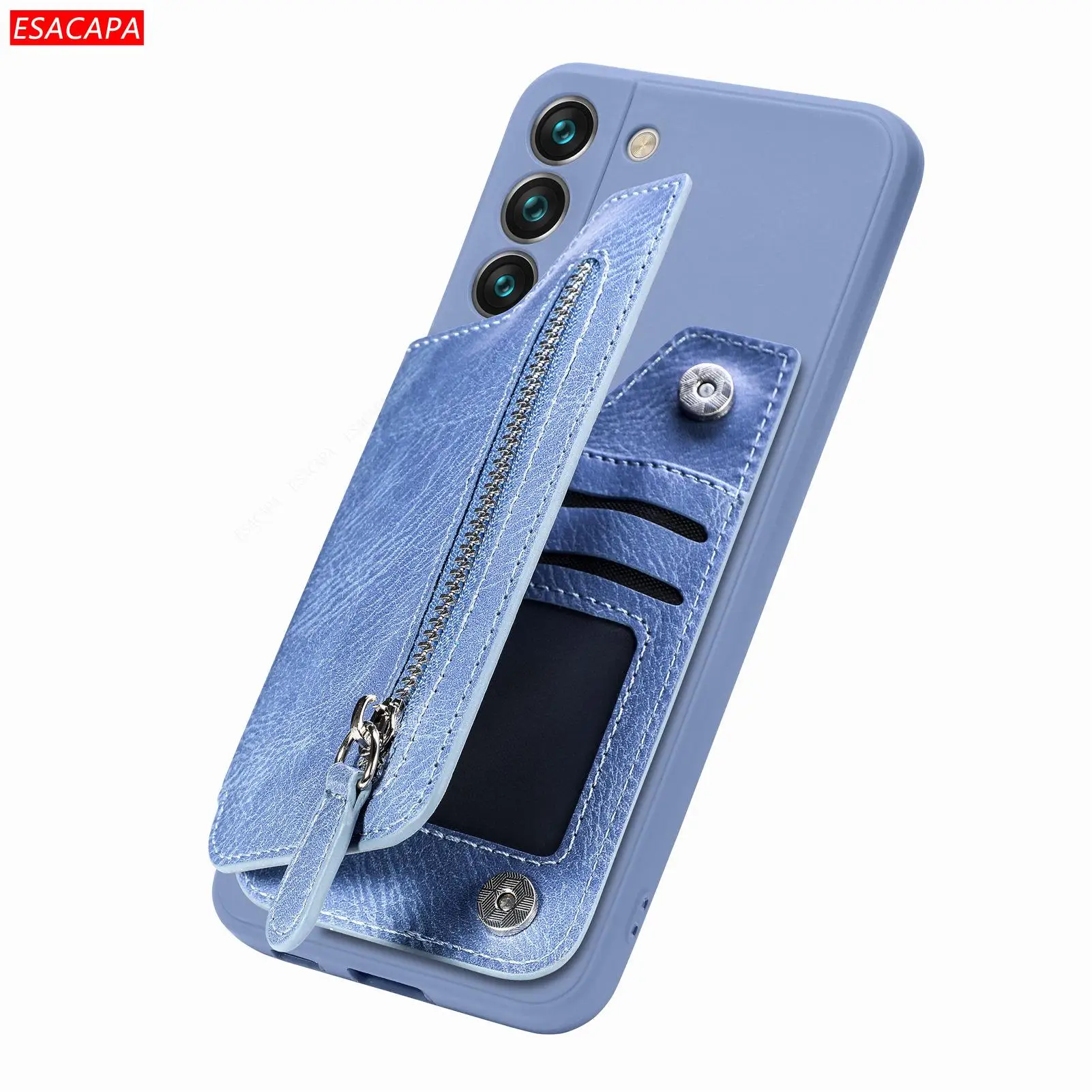 Leather Zipper Wallet Case with Card Slot and Stand – Shockproof Back Cover