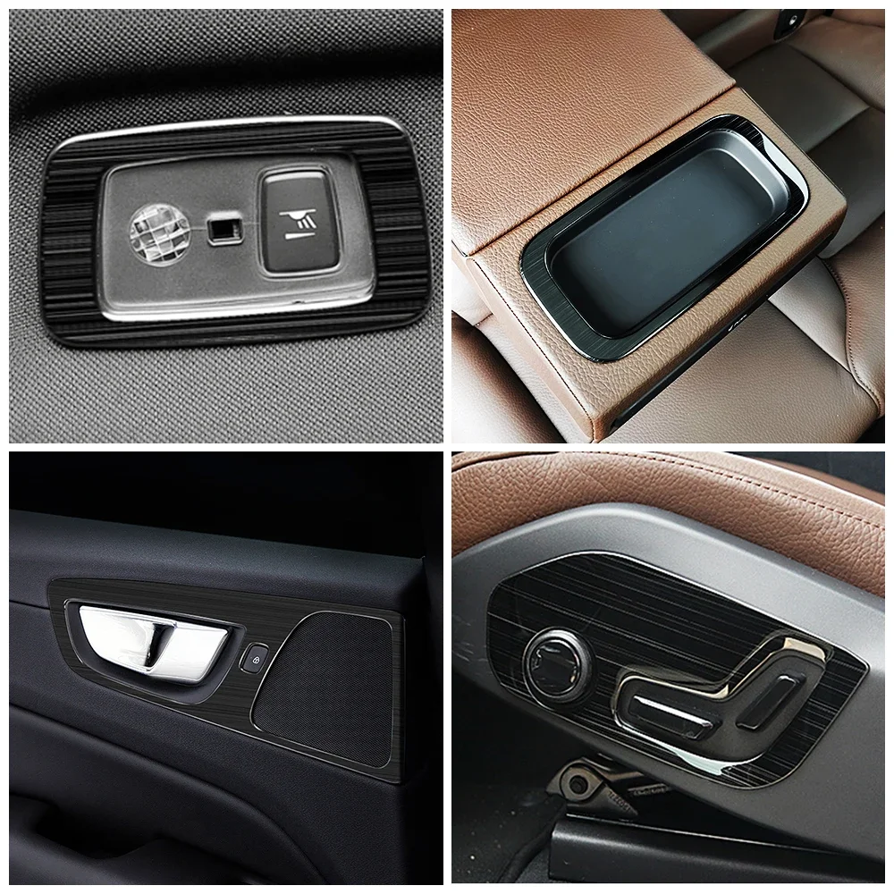 볼보 XC60 2018-2025 차량 내부 도어 핸들 트림 윈도우 리프트 스위치 패널 오디오 스피커 사운드 링 물컵 홀더 프레임