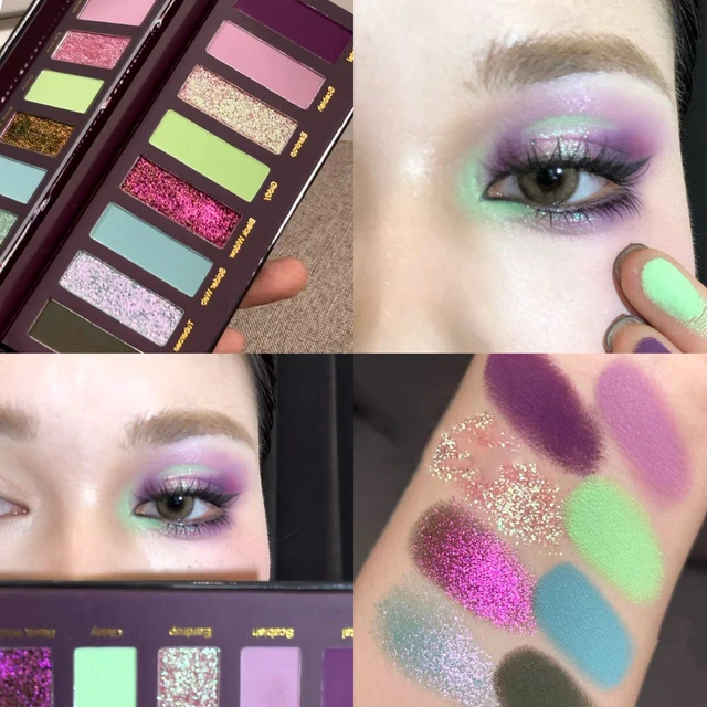Gothic Pearlescent Purple Eyeshadow Palette 8-Color Oil Painting Style Matte Punk Metallic Green Smoked Makeup Eye Pigment