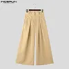 INCERUN Pleated Waist Design Wide Leg Pants Handsome Solid Color Trousers High Waist Simple Loose Oversized Male Bottoms 4