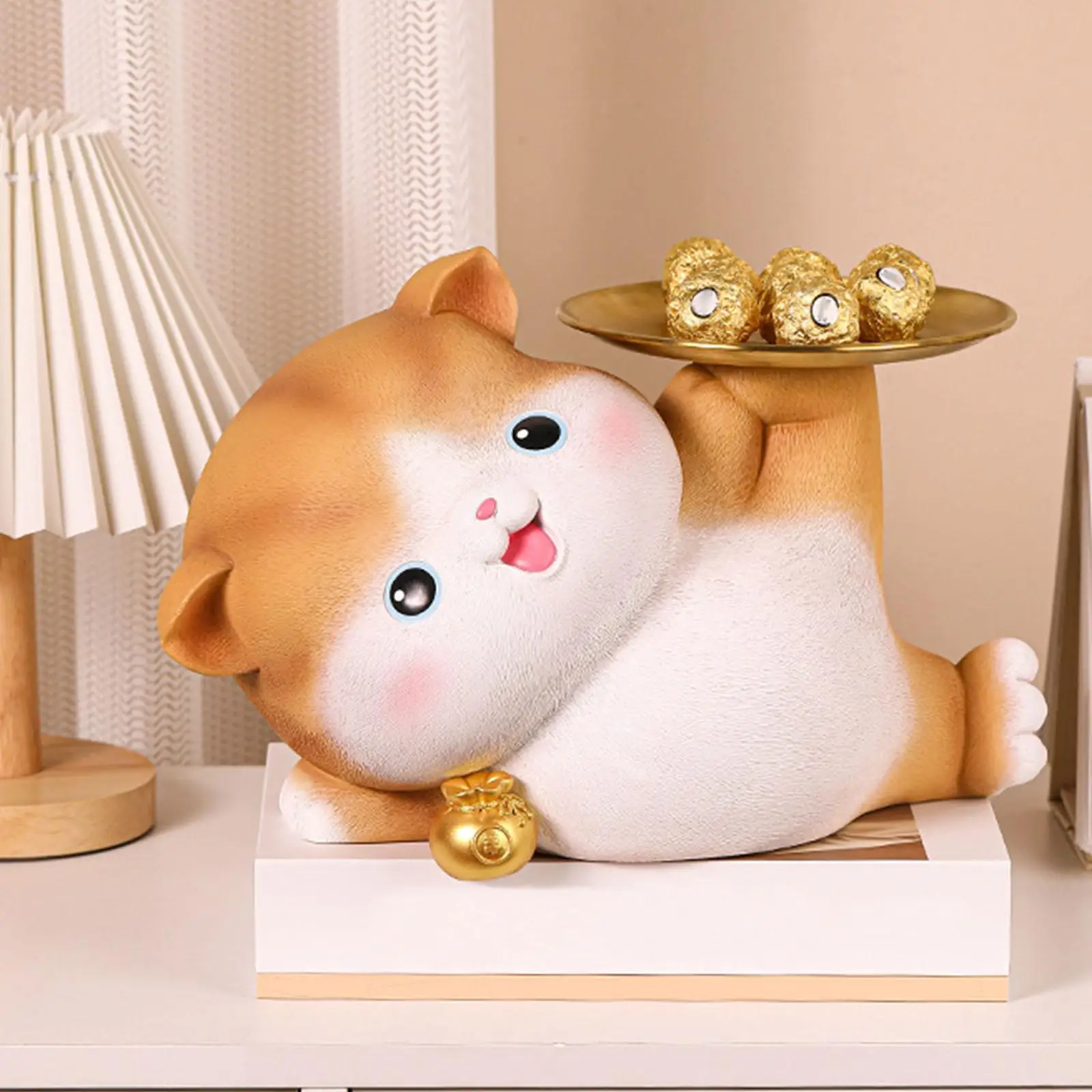 Cat Statue Keys Holder Decoration Gifts Resin Figurine Figurine Jewelry Trinket Tray for Cabinet Book Shelf Bathroom Office Home