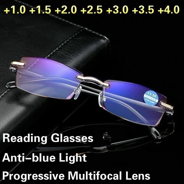 New Man Presbyopic Glasses Anti-reflective Reading Glasses Women Vintage Minimalist Style Diopter 100 ~ 400 TR90 Rimless Eyewear