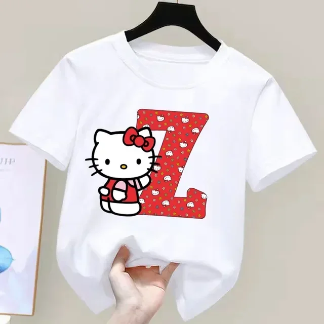 thumbnail image 1 of Camiseta de manga corta de algodón para niños con letras de la A a la Z de Hello Kitty Anime, camiseta suave de Sanrio Summer Girly Heart, regalo de cumpleaños kawaii, 1 of 5