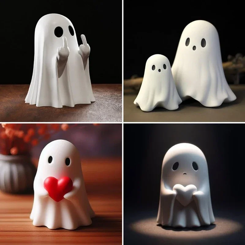 Description Picture 2 of itemMiddle Finger Cute Ghost Statue Ghosts Small Scary Ghost Figurines Halloween Home Table Decoration Centerpieces Shelf Decoration