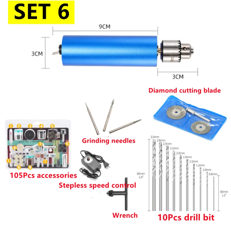 220V 13000rpm Stepless Speed-adjustable Handheld Mini Metal Electric Grinder Multifunct Polishing and Engraving Electric Drill 6