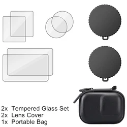 Premium Tempered Glass Screen Protector & Lens Cover Set with Carrying Case for DJI Osmo Action Series