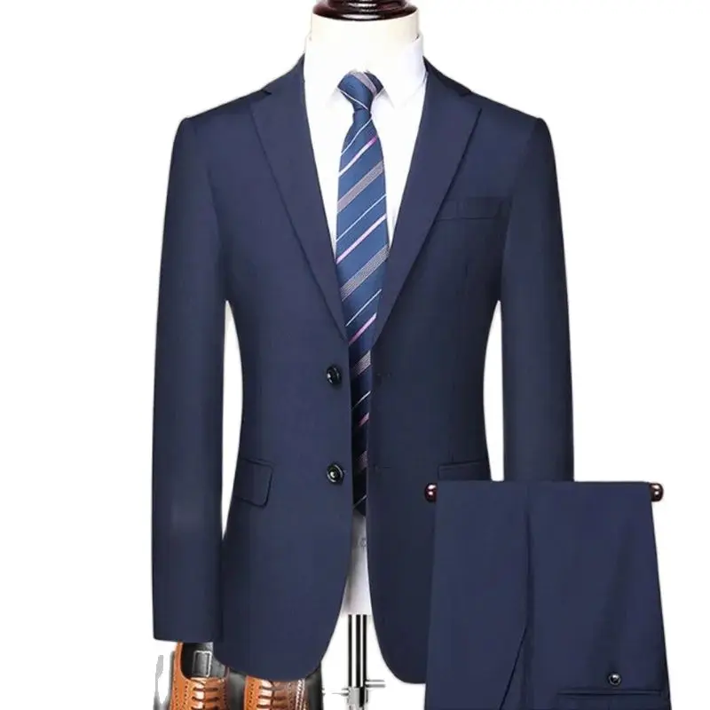 Solid Color Lapel Two-piece Business Casual Men Clothing